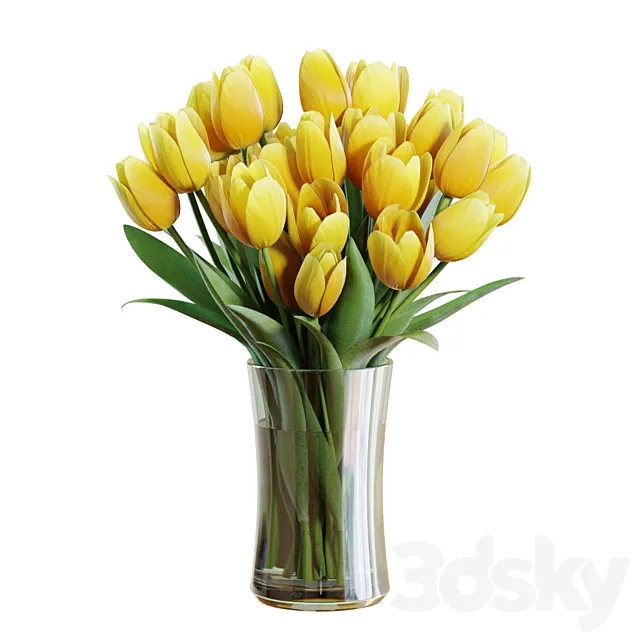 Flower Set 26 _ Yellow Tulips Bouquet 3D Model Flower Set 26 _ Yellow Tulips Bouquet 3D Model