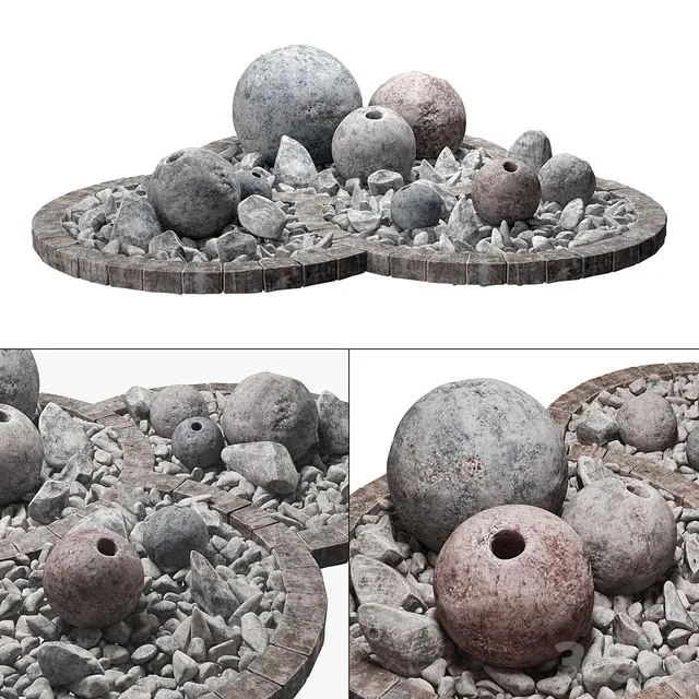 Flowerbad stone sphere decor Stone bed with spherical decor 3D Model