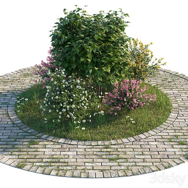 Flowerbed with bushes and grass 3D Model Flowerbed with bushes and grass 3D Model