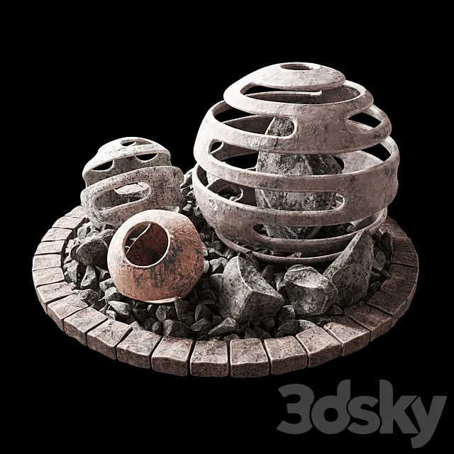Flowerbed with stone decor _ Flowerbed with stone decor 3D Model