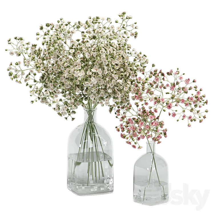 Flowers Bouquet In Glass Vase _ 02 3D Model Free Download