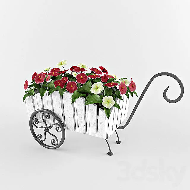 flowers in a wheelbarrow 3D Model flowers in a wheelbarrow 3D Model