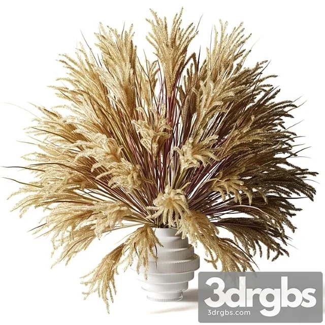 Fluffy bouquet of dry grass with tails in a glass white vase Fluffy bouquet of dry grass with tails in a glass white vase