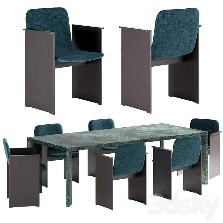 Flutz Chair & Ordinal Table by Cassina 3D Model Flutz Chair & Ordinal Table by Cassina 3D Model