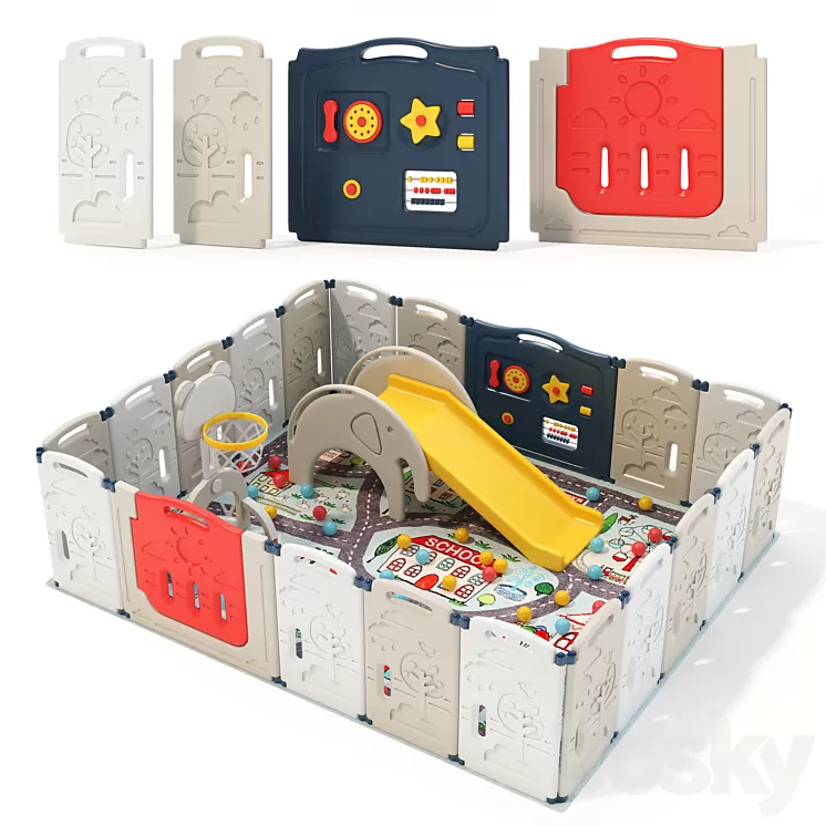 foldable kid playpen 3D Model