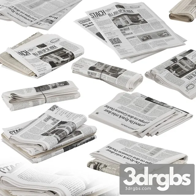 Folded Newspapers Stack Collection 3D Model Download