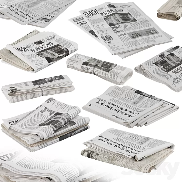 folded newspapers stack collection 3D Model
