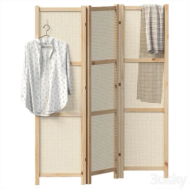 Folding Screen With Rattan Weave 3D Model Folding Screen With Rattan Weave 3D Model