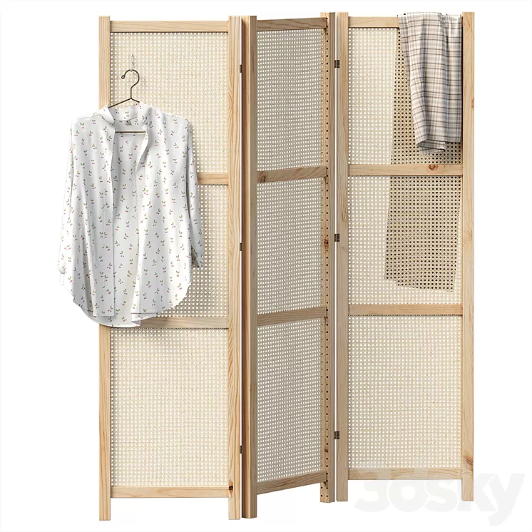 Folding screen with rattan weave 3D Model Folding screen with rattan weave 3D Model