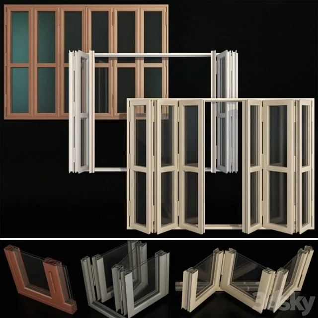 Folding stained Glass Aluminum Doors 3D Model