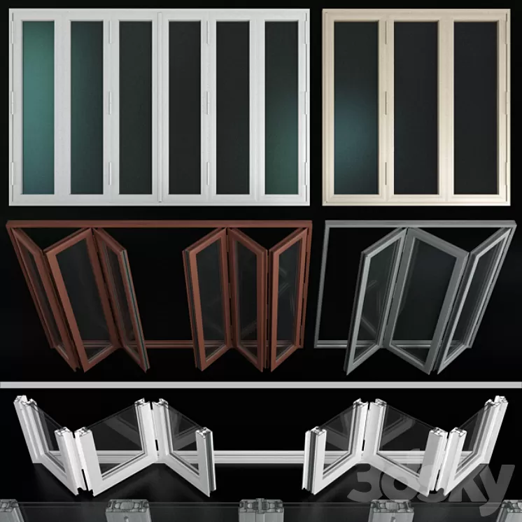 Folding stained Glass Aluminum Doors 3D Model