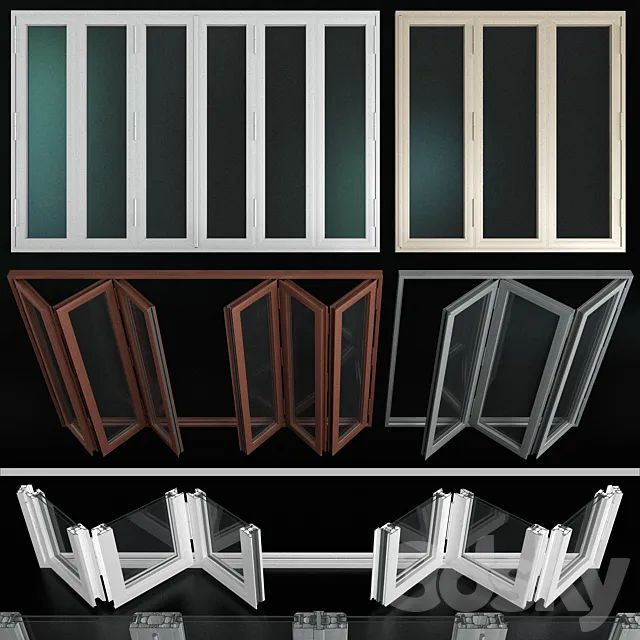 Folding stained Glass Aluminum Doors 3DModel