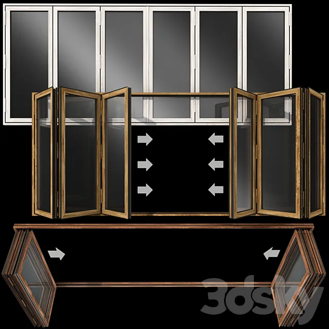 Folding stained Glass Wooden Doors 3D Model