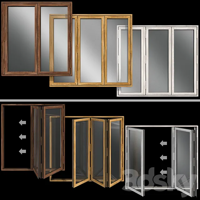 Folding stained Glass Wooden Doors 3D Model