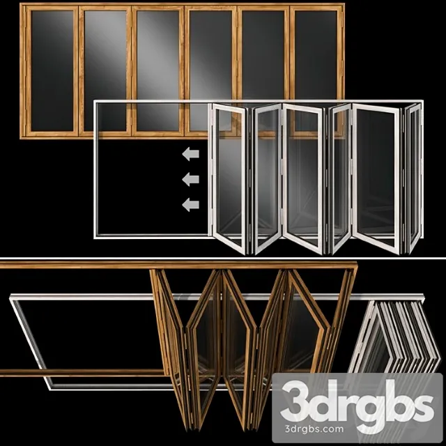 Folding stained glass wooden doors_1 3D Model Download