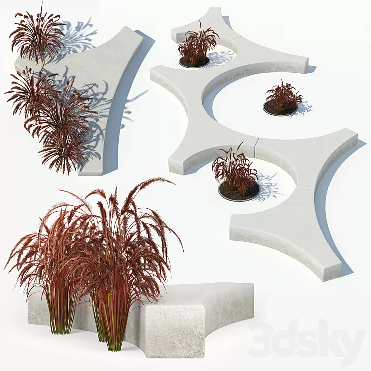 Folia bench Graceful Fountain Grass 3D Model Folia bench Graceful Fountain Grass 3D Model