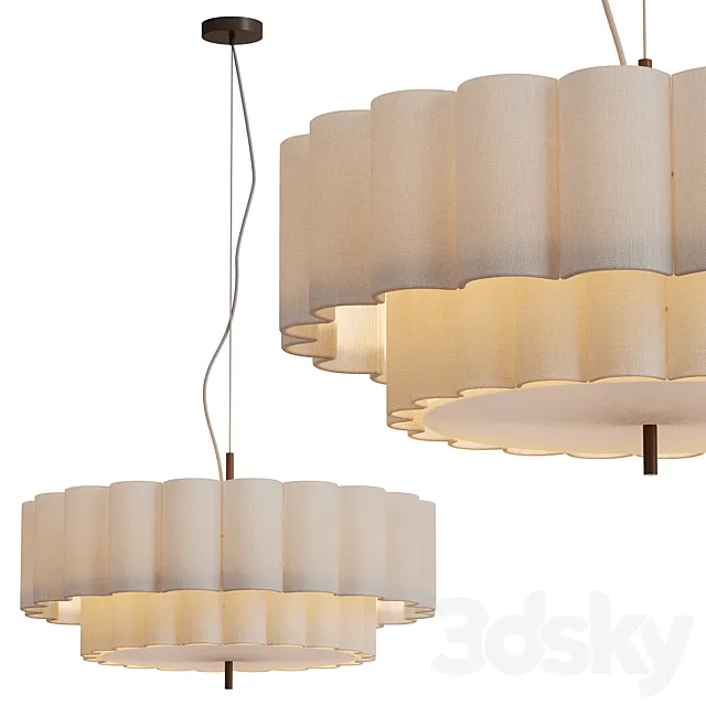 Folia large scalloped natural linen pendant 3D Model