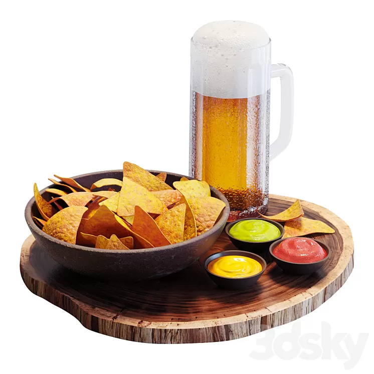 Food Set 09 \/ Chips and Beer 3D Model Free Download