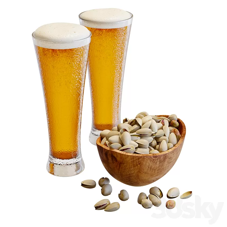 Food Set 20 \/ Pistachios and Beer 3D Model Free Download