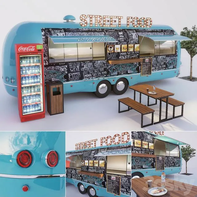 Food truck urban outdoor cafes 3D Model