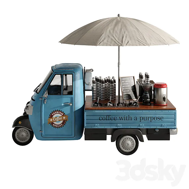 Foodtruck coffee blue set 7 3D Model