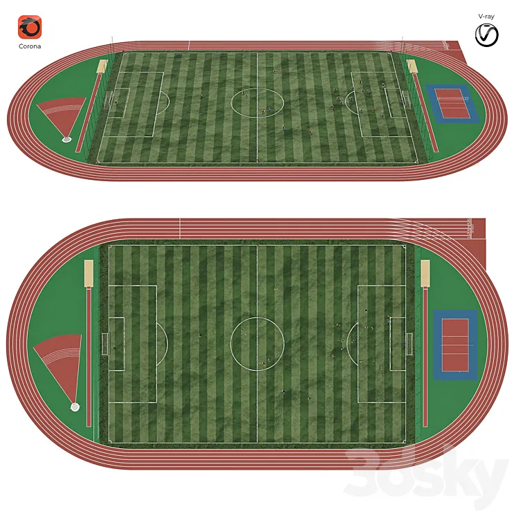 Football field with players 3D Model Free Download