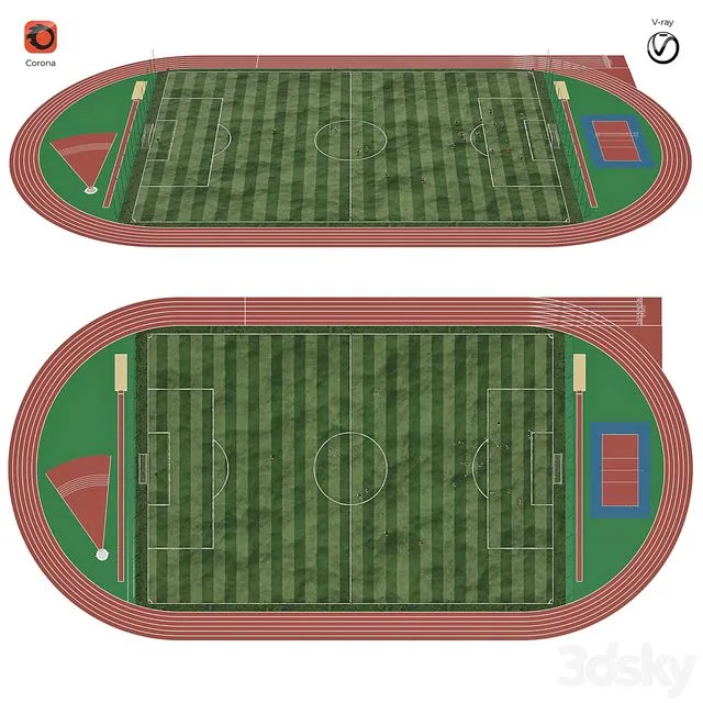 Football field with players 3D Model