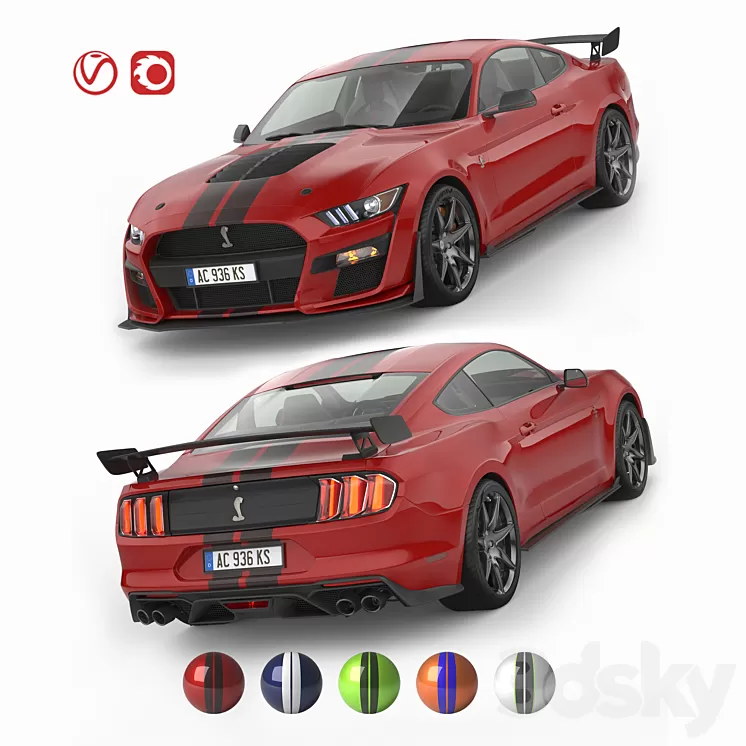 Ford Mustang Shelby GT500 2020 with HQ Interior 3D Model