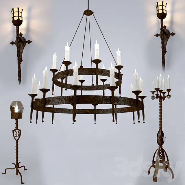 forged chandelier lamps candlesticks 3D Model forged chandelier lamps candlesticks 3D Model
