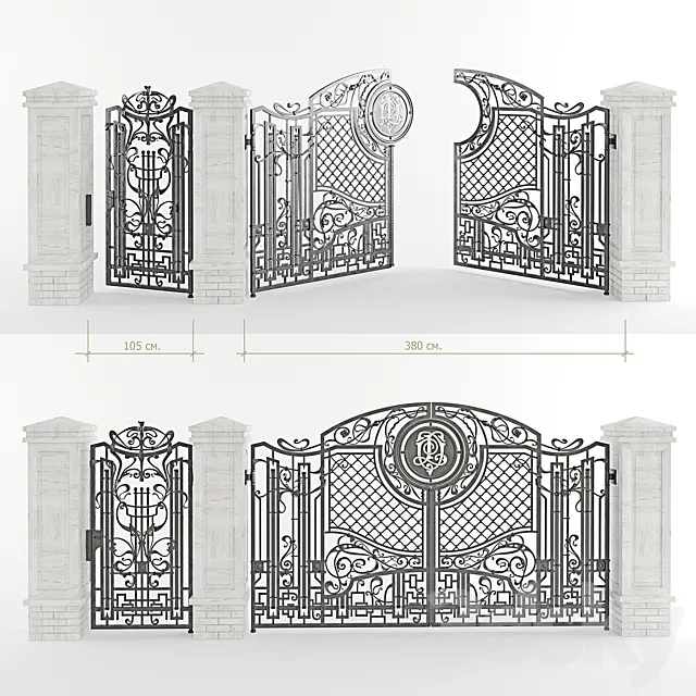 Forged gate with a gate and pillars 3DModel Forged gate with a gate and pillars 3DModel
