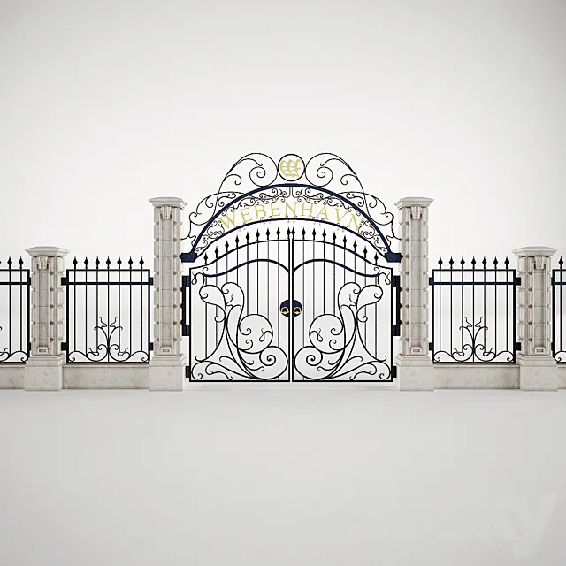 Forged gates + fence 3D Model Forged gates + fence 3D Model