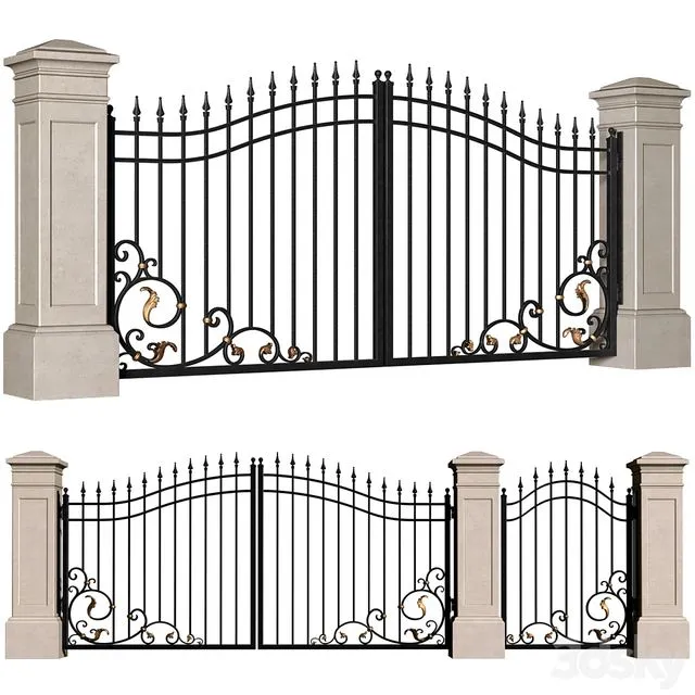 Forged gates in a classic style.DUAL Entrance Driveway Fence Iron Gate set 3D Model Forged gates in a classic style.DUAL Entrance Driveway Fence Iron Gate set 3D Model