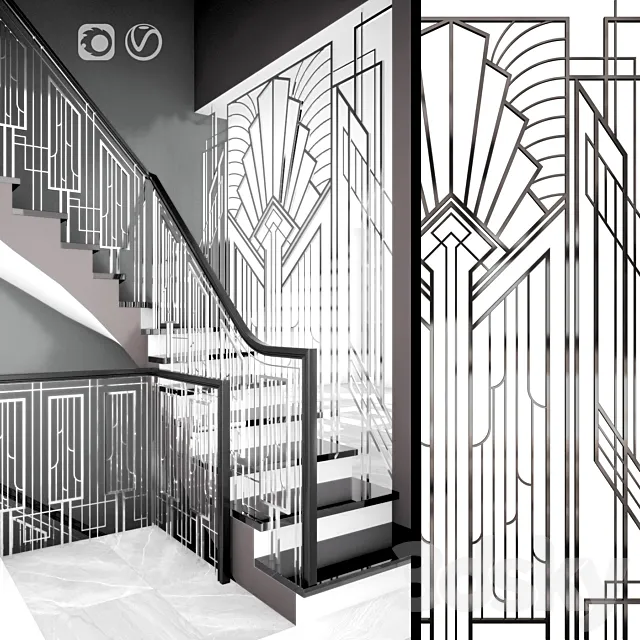 Forged guard of the Art-Deco staircase 3DModel