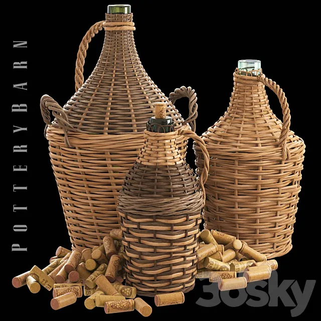 Found Woven Wine Bottle Potterybarn 3D Model Found Woven Wine Bottle Potterybarn 3D Model