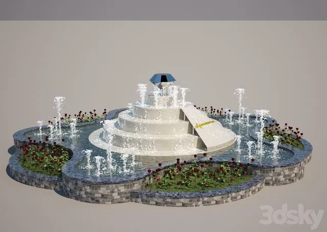 Fountain urban stone liquid 3D Model Fountain urban stone liquid 3D Model