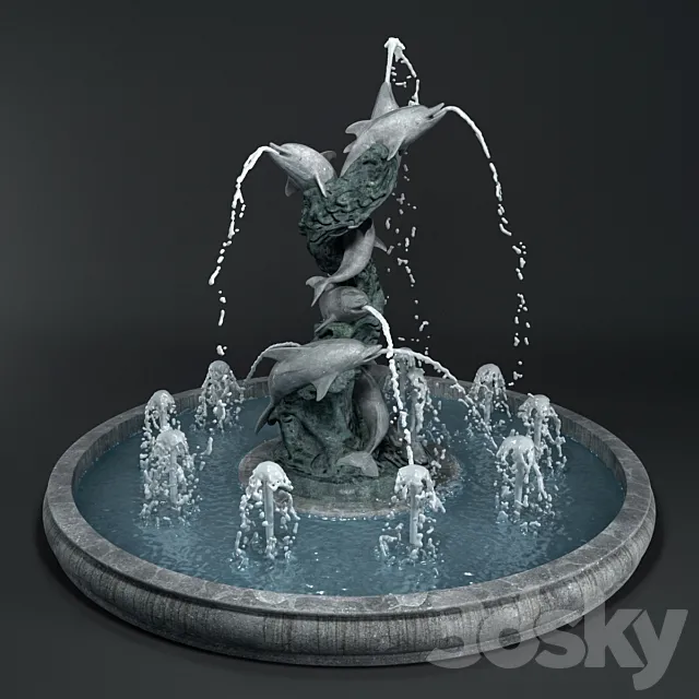 Fountain with dolphins 3D Model Fountain with dolphins 3D Model