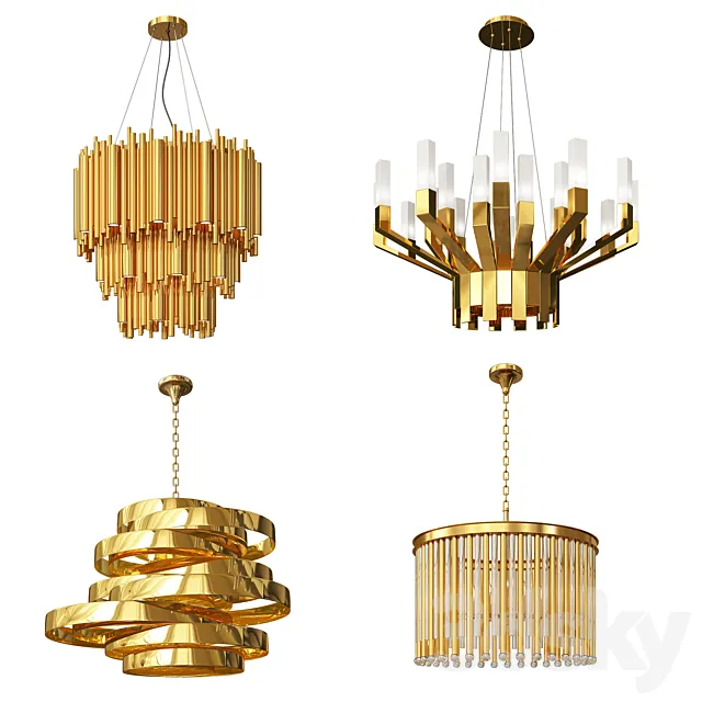 Four Gold Luxury Chandeliers 3DModel