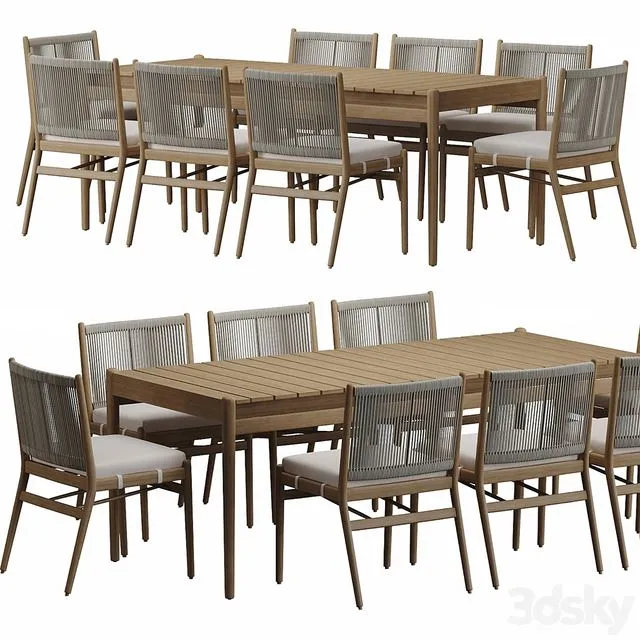 Four Hands Rosen Outdoor Dining Table set 3D Model