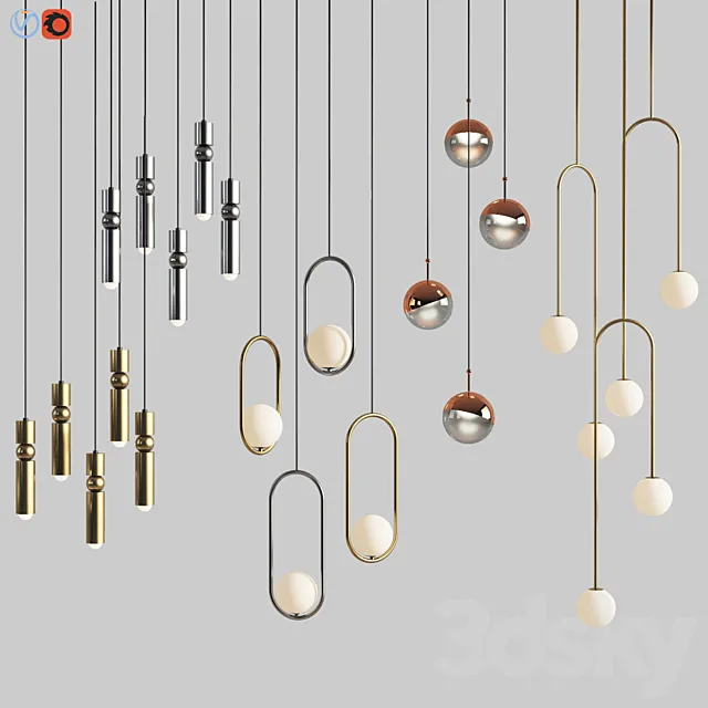 Four Hanging Light Set 01 3D Model