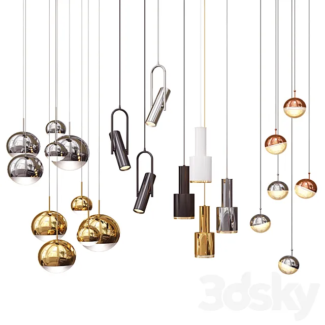 Four Hanging Lights_16 Mix 3D Model Four Hanging Lights_16 Mix 3D Model