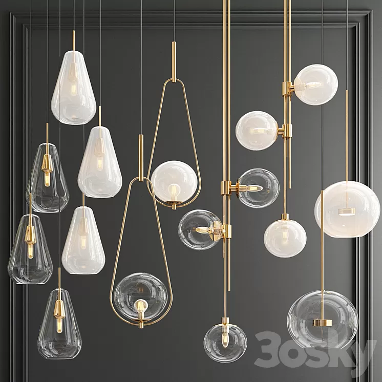 Four Hanging Lights_56 Milk & Clear 3D Model