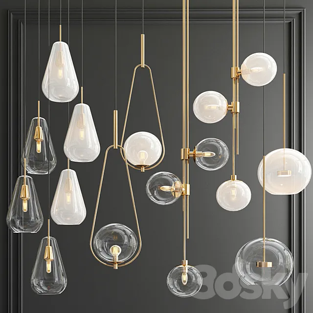 Four Hanging Lights_56 Milk & Clear 3DModel Four Hanging Lights_56 Milk & Clear 3DModel