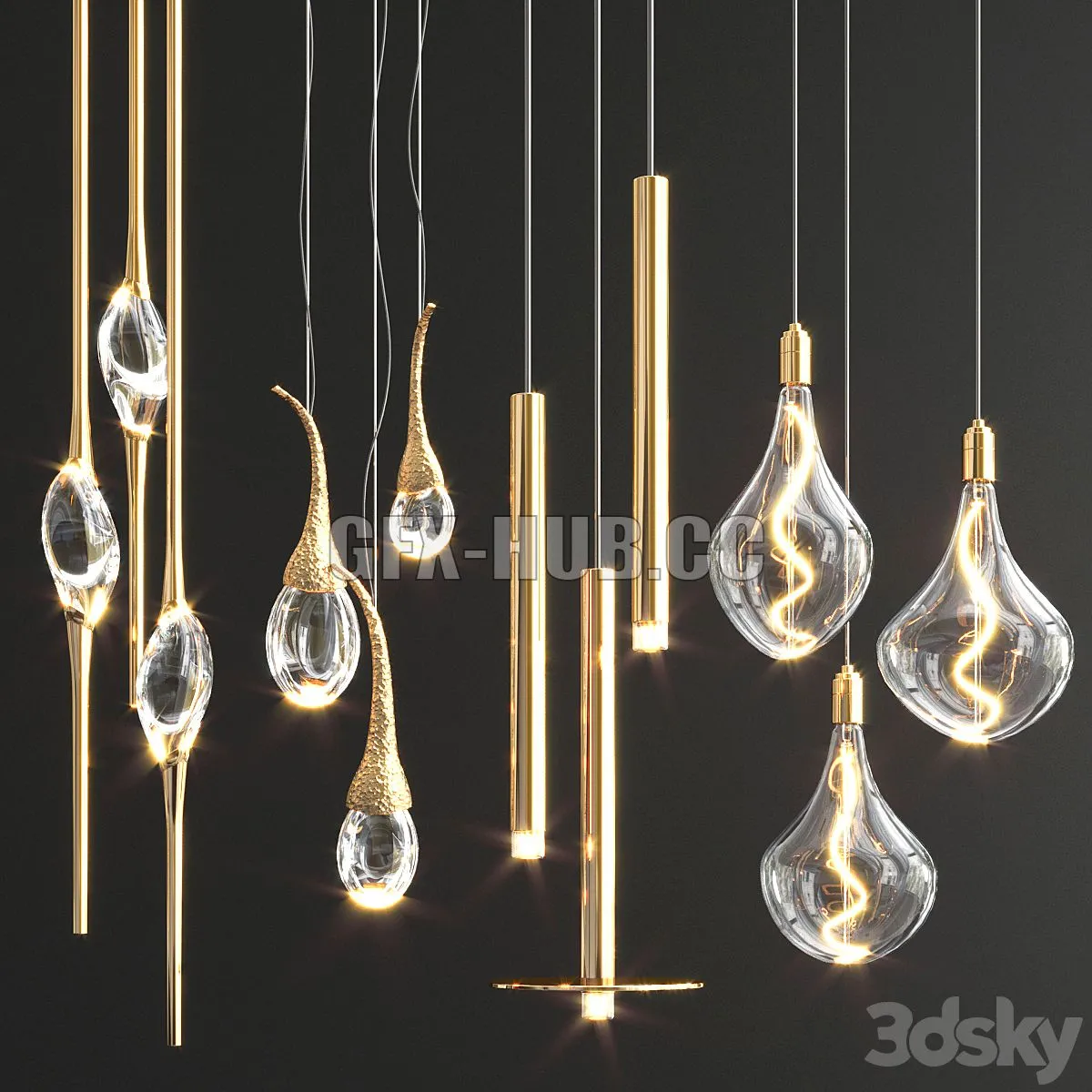 Four Hanging Lights_70 3D Model Four Hanging Lights_70 3D Model