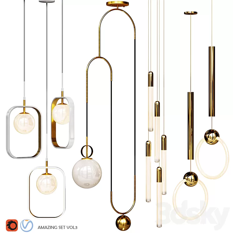 Four Pendant Lights amazing set vol.3 3D Model Four Pendant Lights amazing set vol.3 3D Model