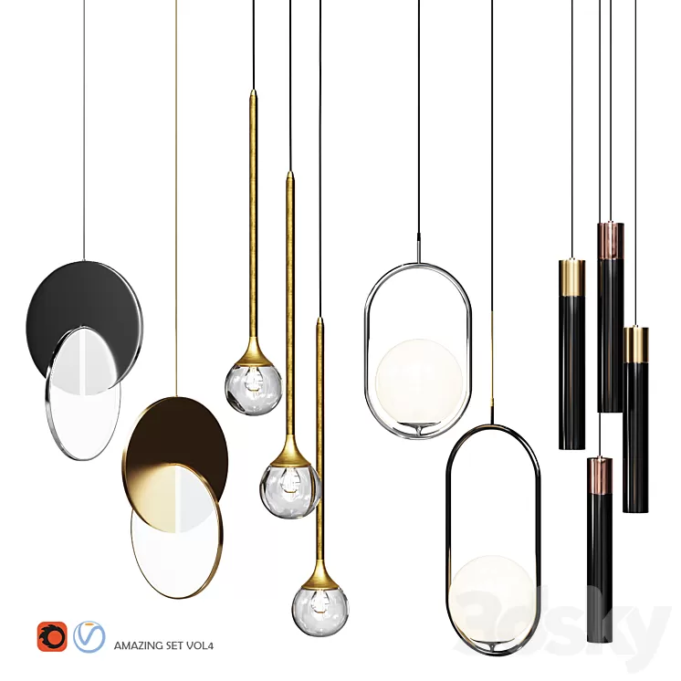 Four Pendant Lights amazing set vol.4 3D Model Four Pendant Lights amazing set vol.4 3D Model