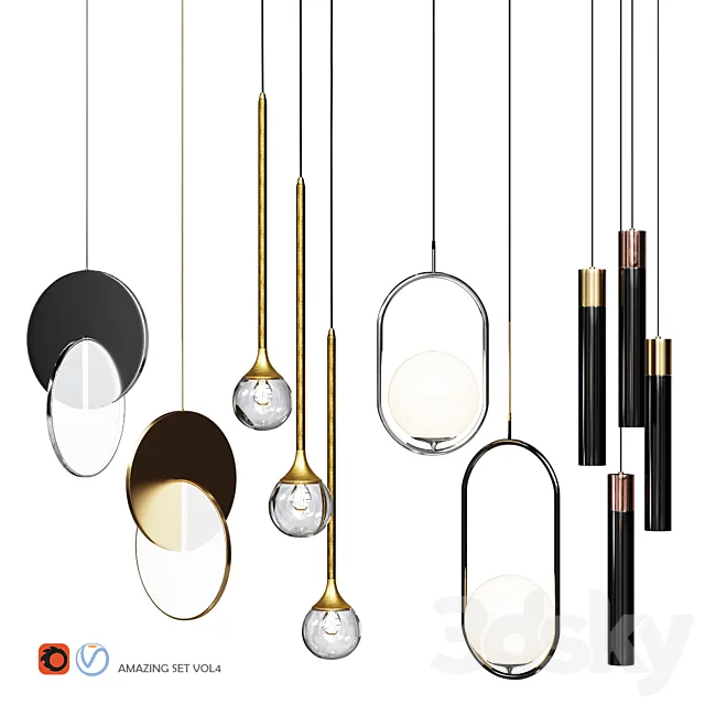 Four Pendant Lights amazing set vol.4 3DModel Four Pendant Lights amazing set vol.4 3DModel