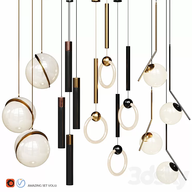 Four Pendant Lights amazing set vol12 3D Model Four Pendant Lights amazing set vol12 3D Model