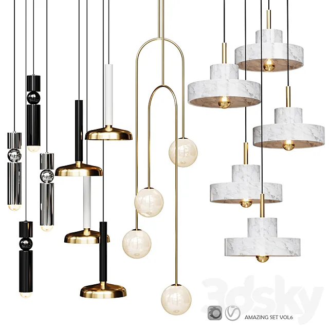 Four Pendant Lights amazing set vol6 3D Model Four Pendant Lights amazing set vol6 3D Model