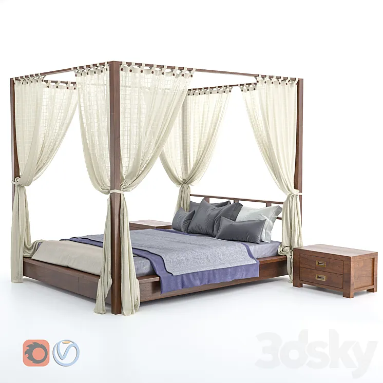 Four-poster bed 3D Model Free Download