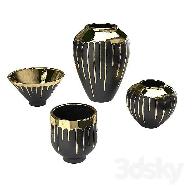 Four vases Isabelina graphite with molten gold 3DModel